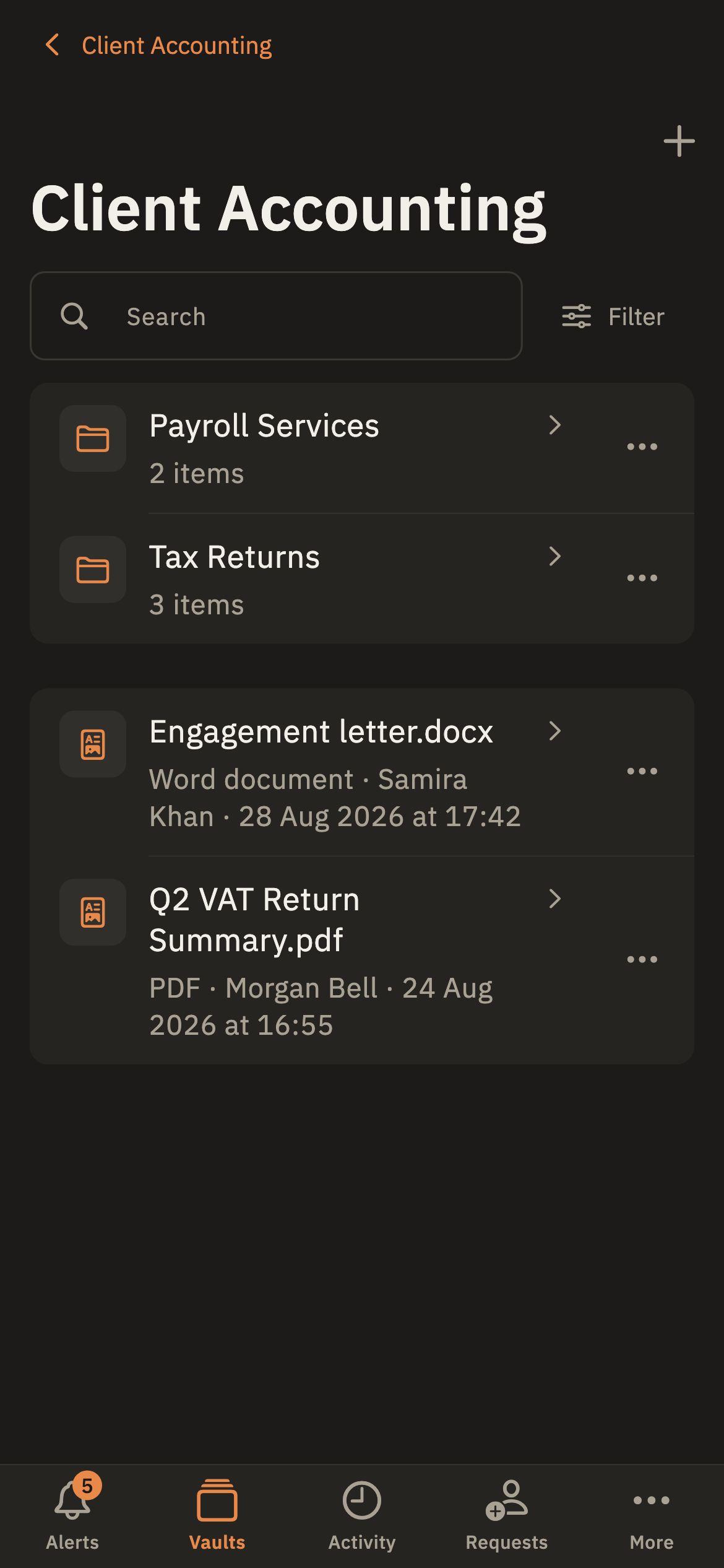 Locked Store iPhone app showing the files inside a vault.