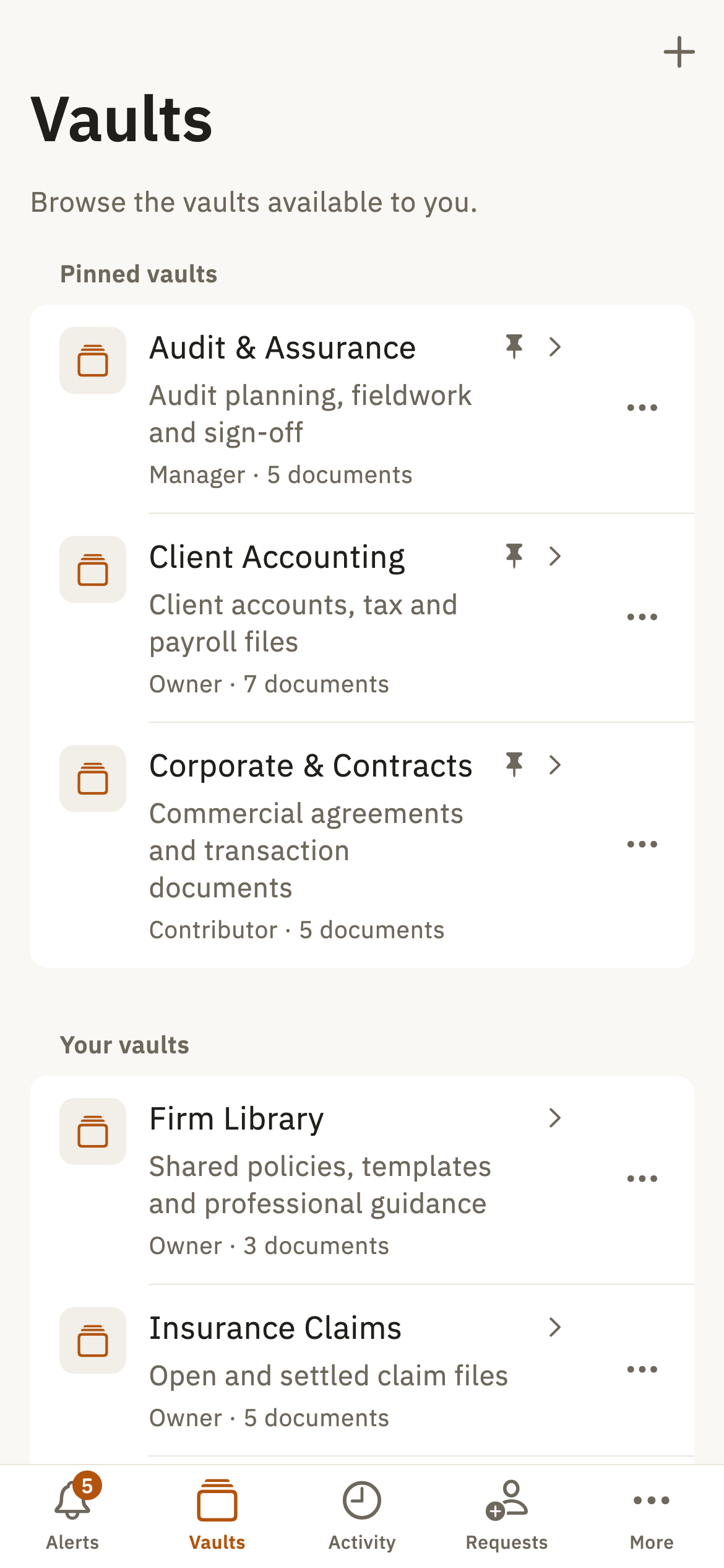 Locked Store iPhone app showing the list of vaults.